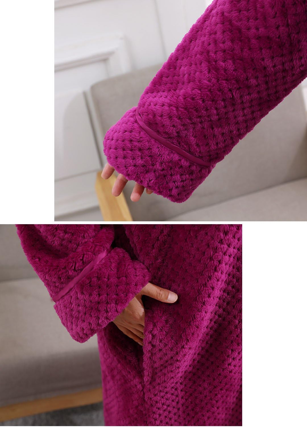 Artfasion Womens Fleece Robe Plush Long Zip Front Bathrobe with Pockets Warm Soft Zippered Bathrobes for Women