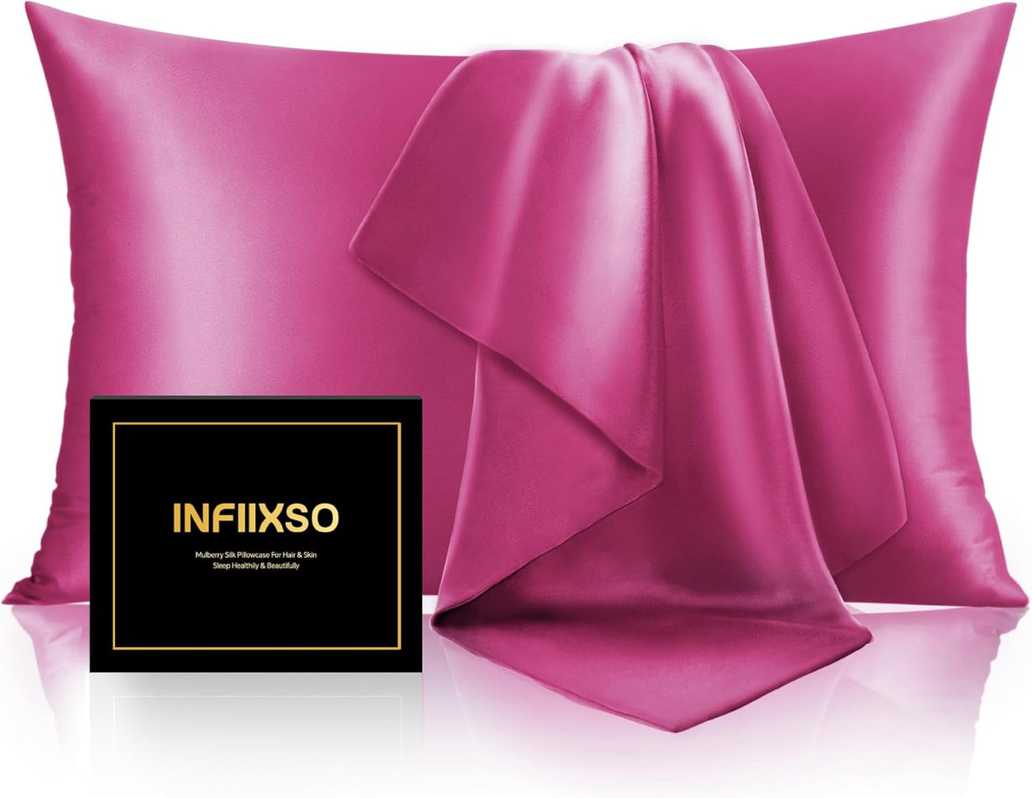 INFIIXSO Mulberry Silk Pillowcase for Hair and Skin, Silk Pillow Cases King Size with Hidden Zipper 20x40 Inches, Extraordinary Smooth and Soft Cooling Pillow Cases for Hot Sleepers(Hot Pink, 1 Pack)