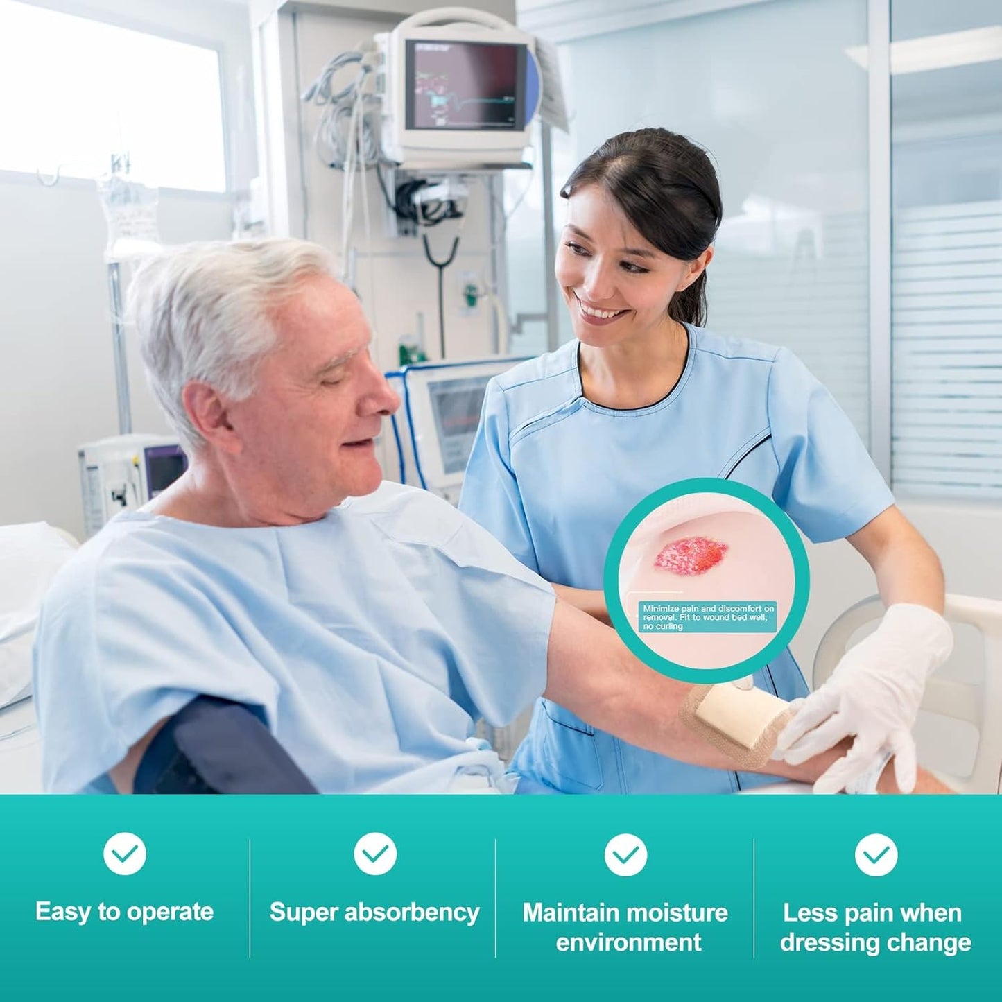 Dimora Silicone Foam Dressing with Border Adhesive 3"x3" Waterproof Wound Dressing First Aid Bandage for Wound Care 10 Pack