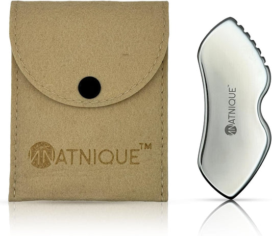Stainless Steel Gua Sha Tool – Metal Face & Body Massage Tool for Sculpting, Puffiness, Fine Lines, Dark Circles & Cooling Relief – Board Shape with Travel Pouch