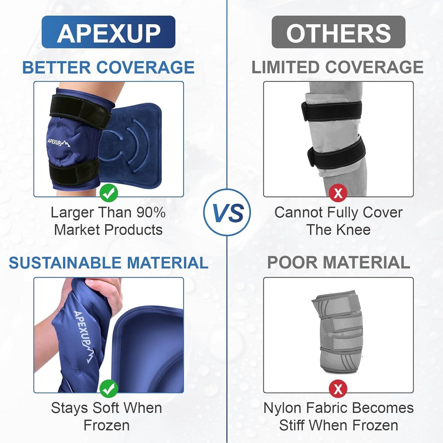 APEXUP Ice Pack for Knee Pain Relief, Large Reusable Wrap After Surgery, Flexible Gel Cold Pack for Injuries, Pain Relief for Back, Shoulder, Elbow, Ankle and Leg (Navy Blue, XXL, 2PK)