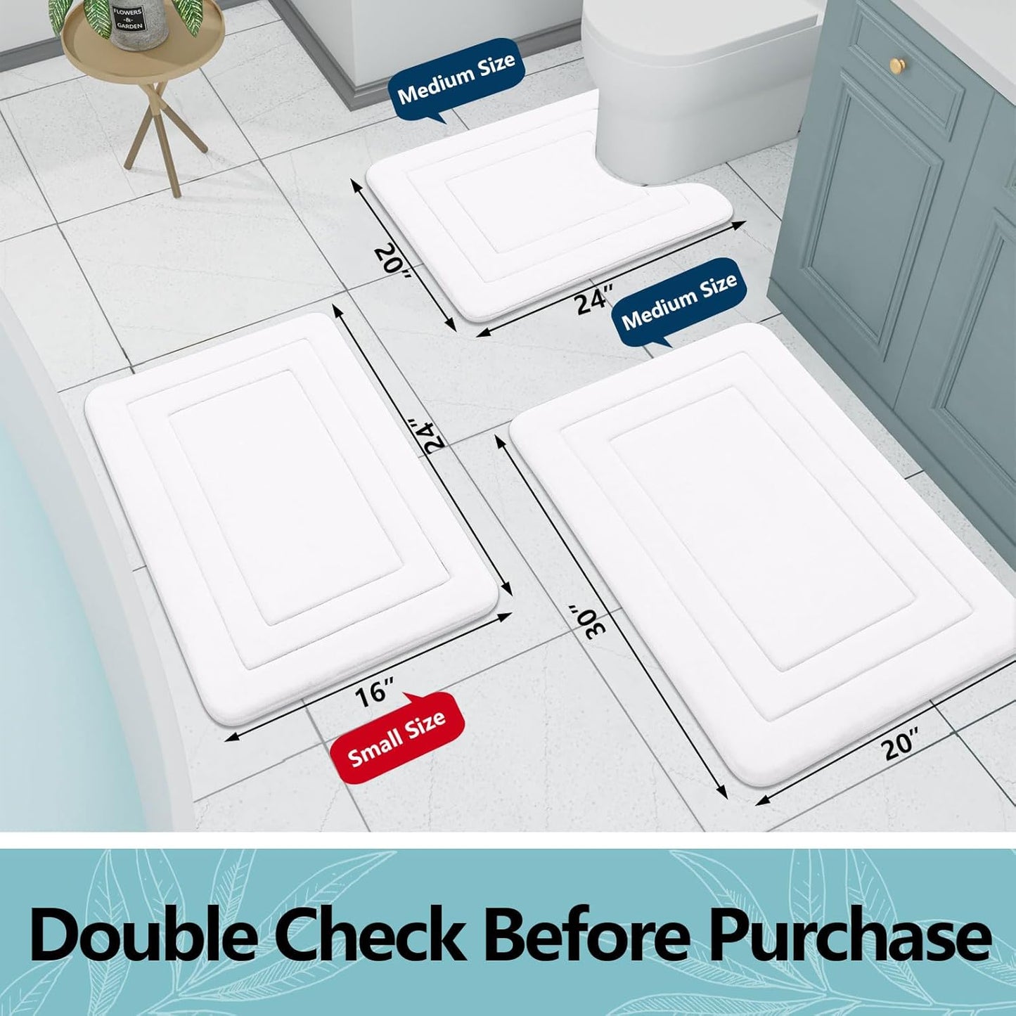 Arotive Memory Foam Bathroom Rug Mat 30x20, Ultra Soft and Absorbent Bath Mat, Machine Wash Dry, Comfortable Bath Rug Carpet for Bathroom Floor, Tub and Shower, White