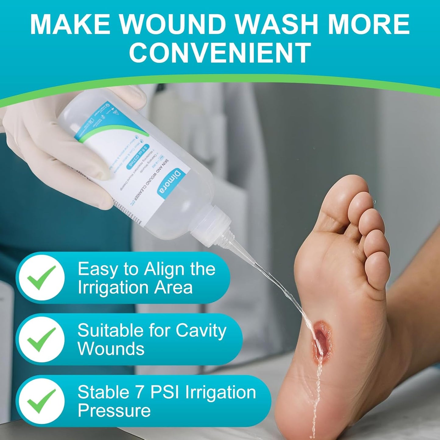 Dimora Skin and Wound Cleanser, OTC First Aid Antiseptic Cleanser,Moistening Absorbent Antibacterial Wound Dressings for Cuts, Abrasions, Lacerations, Burns, Skin Cleansing and Rinsing -8oz / 237mL