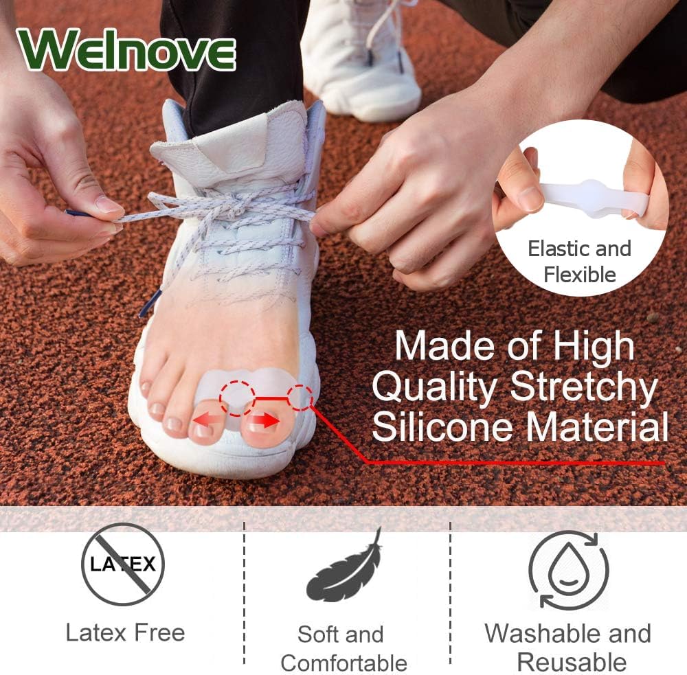 Welnove Pack of 12 Bunion Corrector, Toe Separators with 2 Loops, Big Toe Spacer Suitable for Bunion and Overlap Toe (White)
