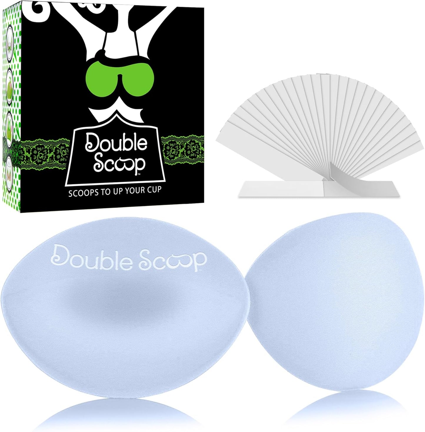 Double Scoop® Push Up Inserts w/Bonus Tape Sticky Strips, Instant Breast Implants, Replacement Bra Pads