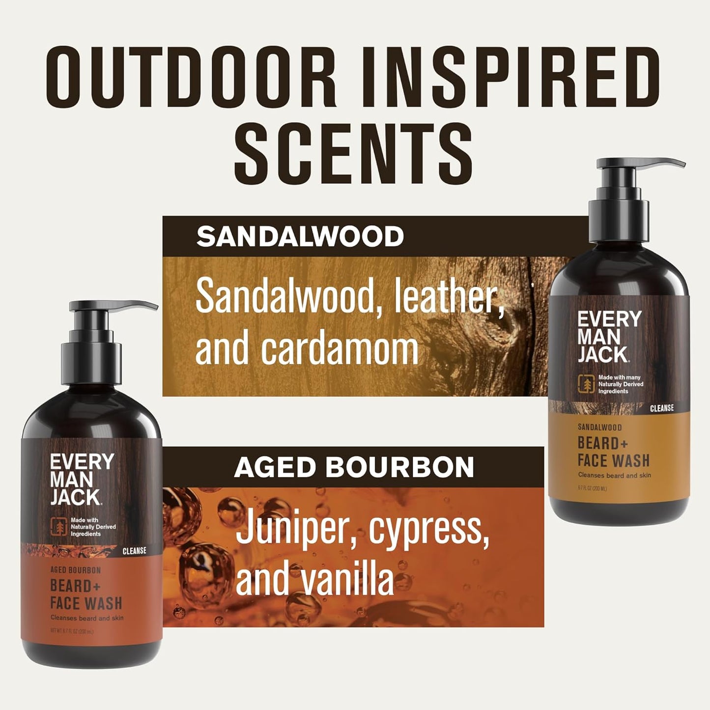 Every Man Jack Beard + Face Wash - Sandalwood & Aged Bourbon Bundle - Cleans & Softens Your Beard and Skin - Naturally Derived w/Aloe and Glycerin- 6.7 fl oz - 2 Pack
