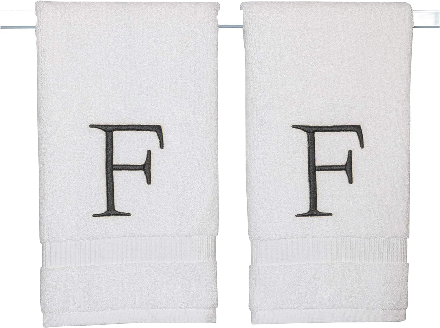 Dark Gray Monogrammed Hand Towel for Bathroom - Initial Hotel Quality Decorative Embroidered Luxury Towel for Powder Room, Spa - GOTS Organic Certified - Pack of 2, Letter F