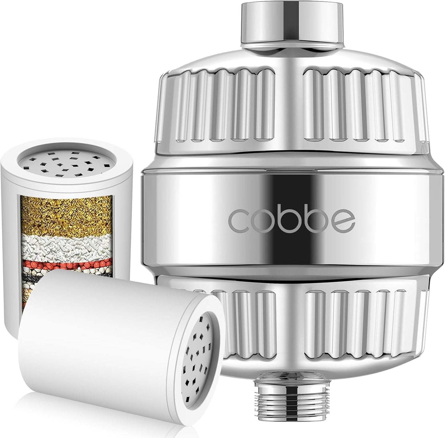 Cobbe Shower Filter for Hard Water - High Output, 20-Stage Filtration, Removes Chlorine & Harmful Substances, Luxury Modern Chrome, 2 Pack