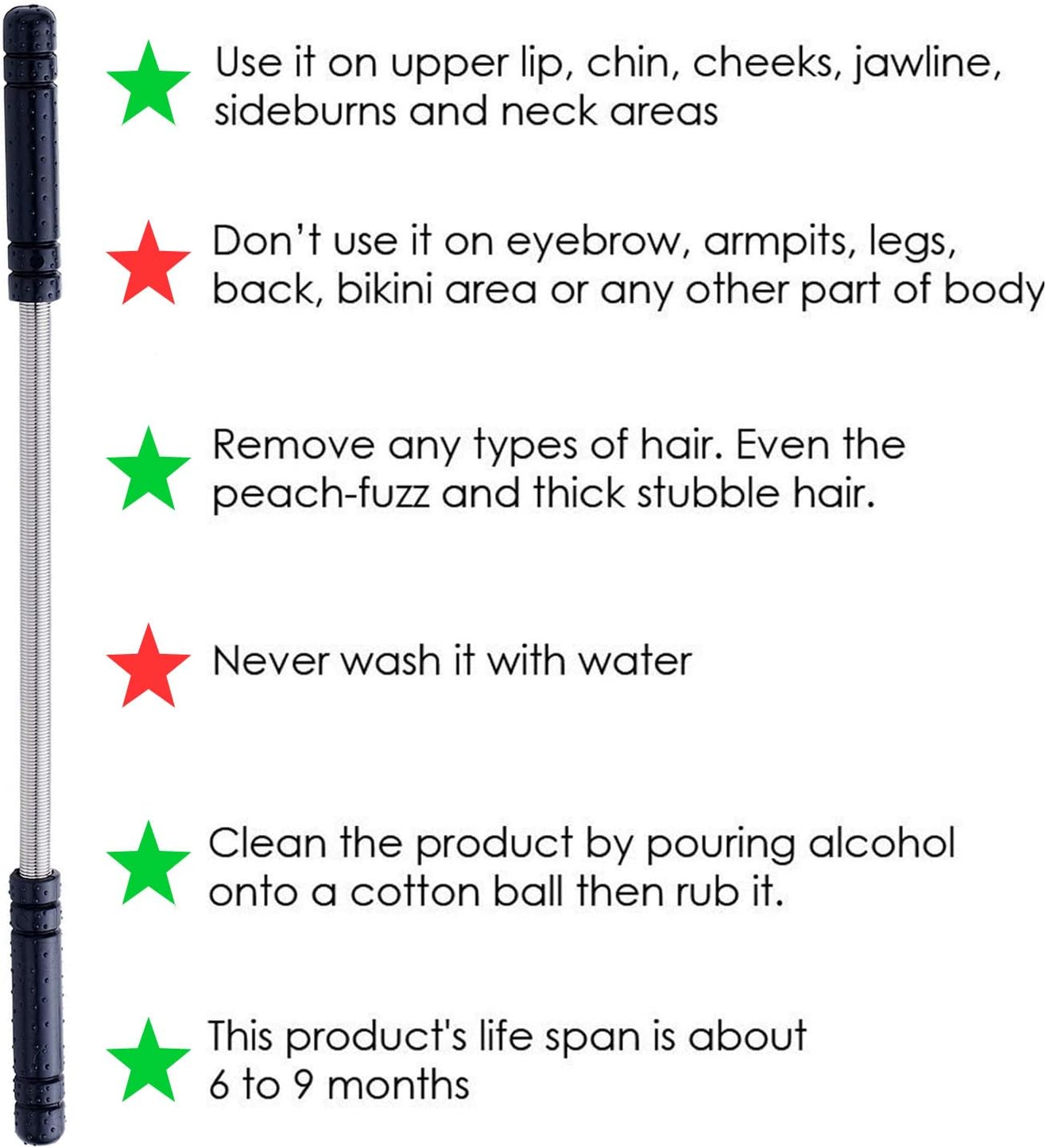 Facial Hair Removal for Women, Mukazom Original Hair Remover Spring Epilator for Removing Hair on The Cheeks, Neck, Upper Lip and Chin (Black-New)