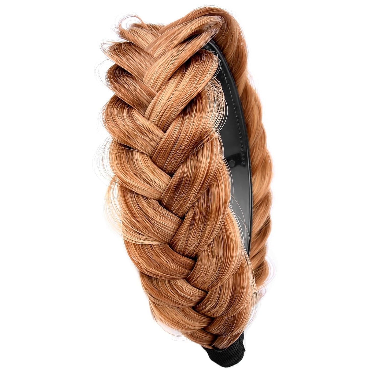 DIGUAN Wide Messy Braided Headband With Teeth Synthetic Hair Plaited Headband High Elasticity Braids Chunky Fishtail Braided Hair Band Hairpiece for Girls Women Beauty Accessory (Strawberry Blonde)