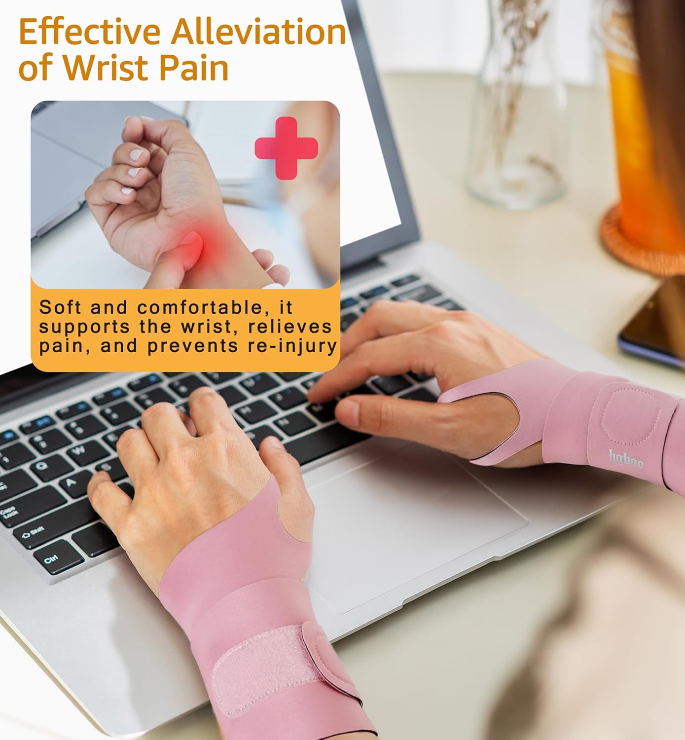2 Pack Thin Compression Wrist Brace for Men & Women, Adjustable Elastic Wrist Support for Carpal Tunnel Arthritis Tendonitis Sports Pain Relief, Soft & Comfortable Day/Night Wrist Wraps (Pink)