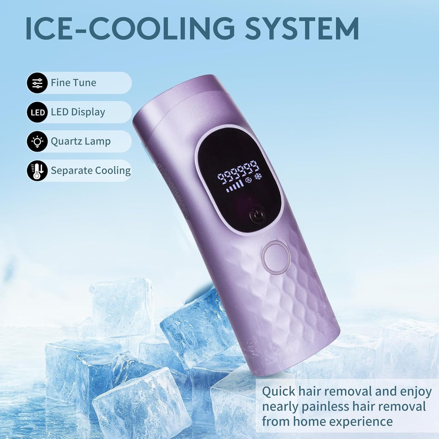 Laser Hair Removal for Women and Men - Permanent Painless Ice Cooling IPL Device Remover Machine with Shaver, Goggles, 999,999 Flashes for Body and Face, Corded - Purple