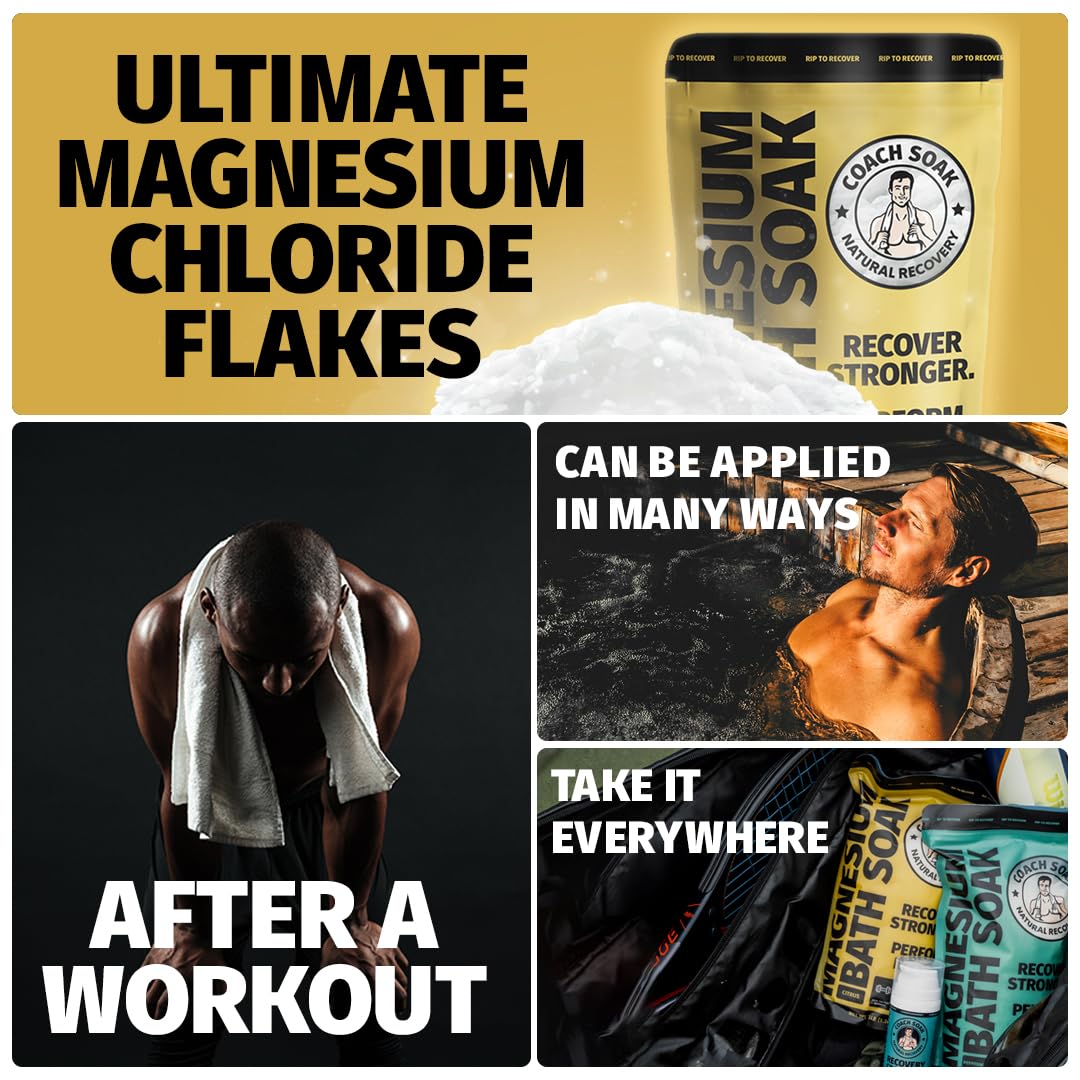 Coach Soak Recovery Bath Soak - Alternative to Epsom Salt Bath Soak - Fast-Absorbing Pure Magnesium Flakes with 21 Minerals, Bath Salts & Essential Oils - 9 lb (Pack of 3)