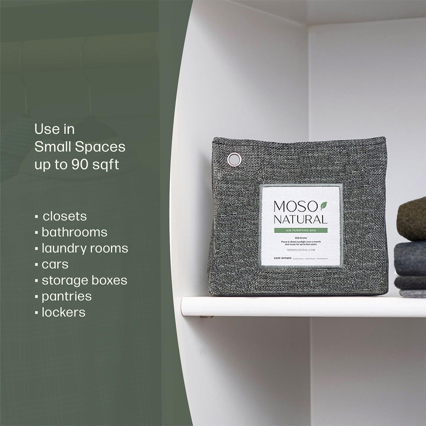 Moso Natural Air Purifying Bag 300g (10.58oz) Premium Bamboo Charcoal Odor Absorber for Home & Pet, Closet Odor Eliminator & Small Room Deodorizer, Unscented Charcoal Bags Last 2 Years (2 Pack)