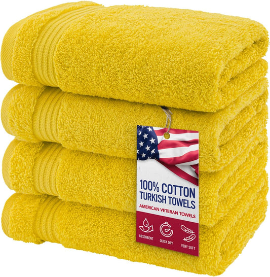 American Veteran Towel, Hand Towels for Bathroom Set of 4, 100% Cotton Turkish Hand Towel Sets, Soft Hand Face Towels, Yellow Hand Towels