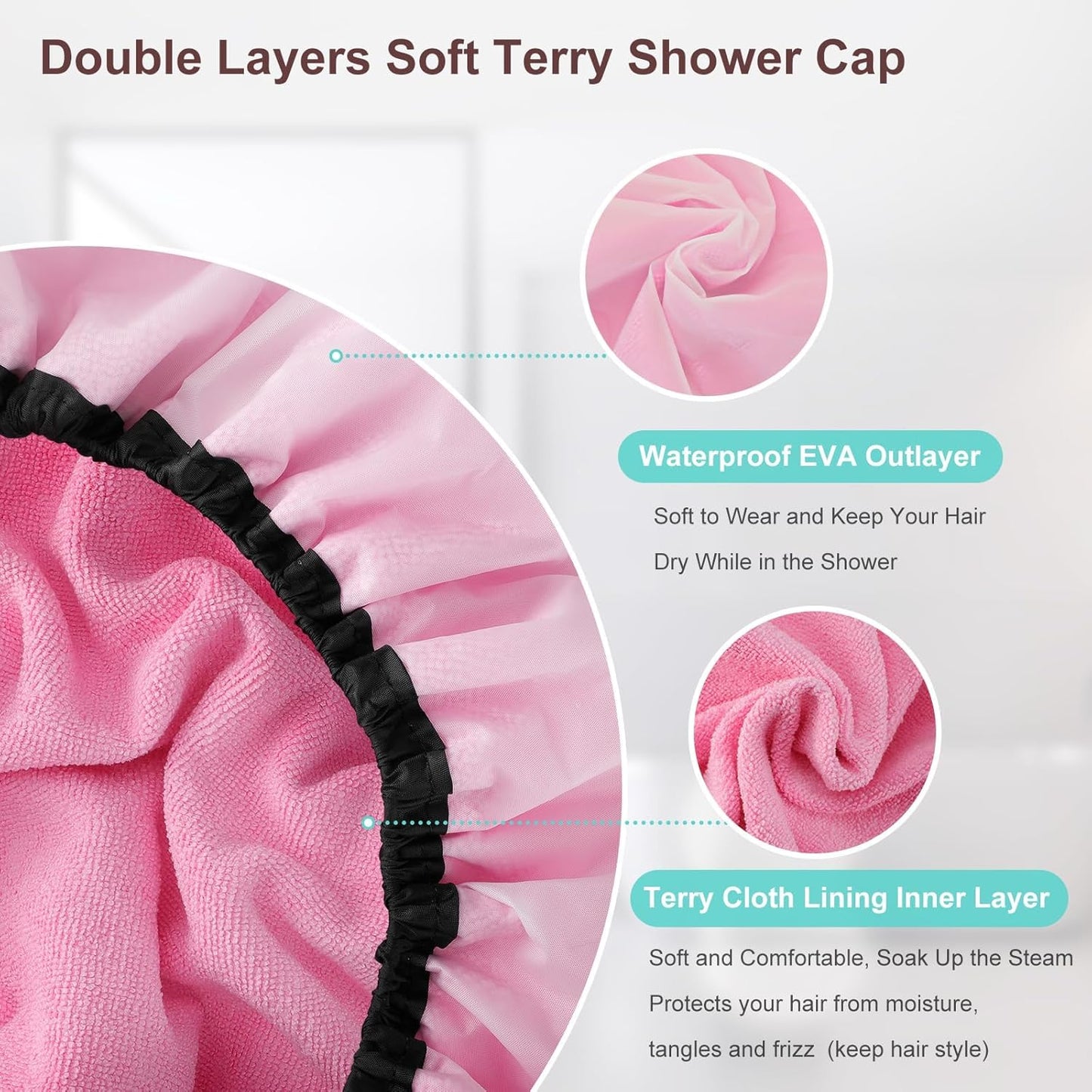 2 Pcs 16.5"Jumbo Adjustable Terry Cloth Lined Shower Caps for Long Hair & Braids, Extra Large Dual Waterproof Hair Cap for Women & Men, Reusable XXL for Dreadlocks, Locs