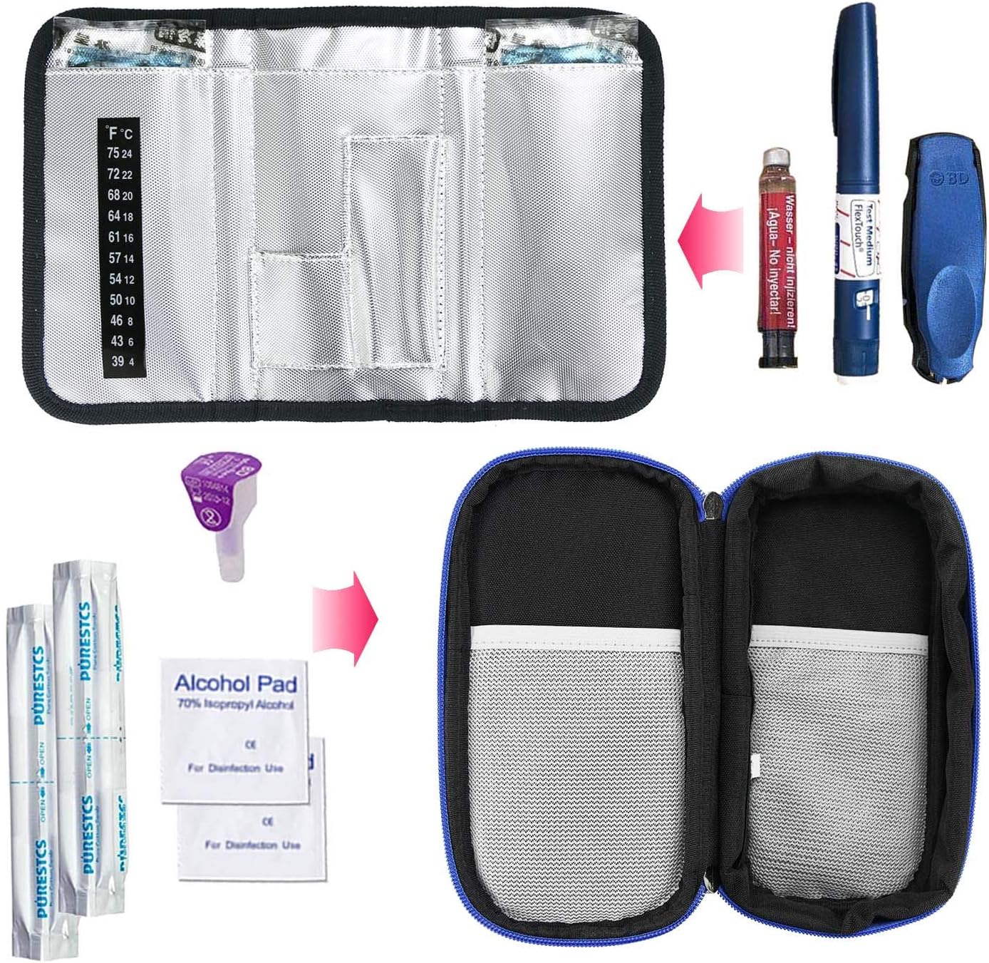 YOUSHARES Insulin Cooler Travel Case - Medication Diabetic Insulated Organizer Portable Cooling Bag for Insulin Pen and Diabetic Supplies with 2 Cooler Ice Pack