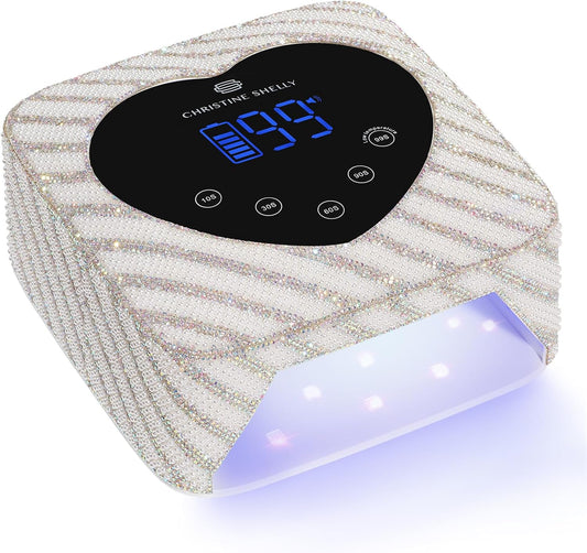 UV LED Nail Lamp 72W Rechargeable Sparkly Nail Dryer Gel Polish Light with 5 Timer Setting Professional Quick Dry Curing Lamp with Display Auto Sensor for Salon & Home, Pearl Diamond