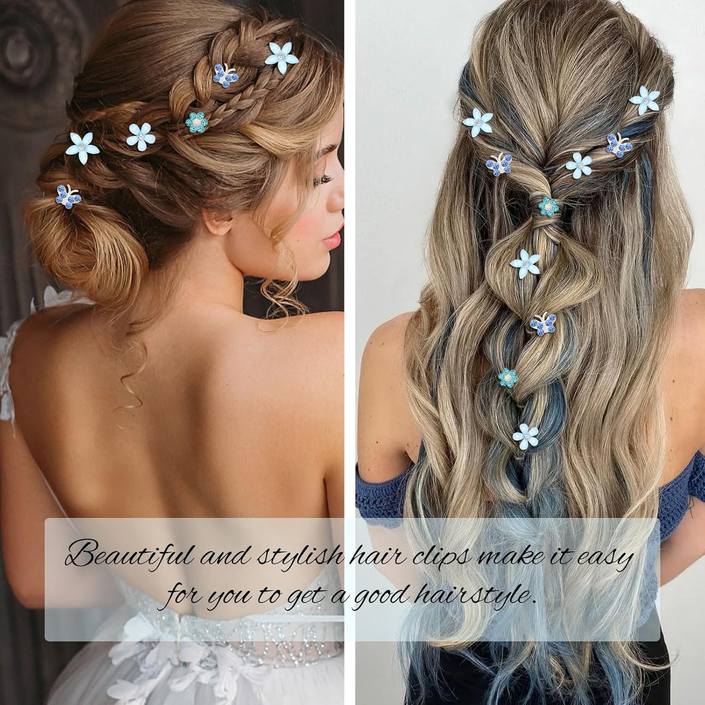 YISSION 20 Pcs Mini Flower Hair Clips Rhinestone Butterfly Hair Pins Small Decorative Hair Clips Wedding Hair Barrettes Blue Hair Clips Bridal Flower Girl Hair Accessories for Girls Women