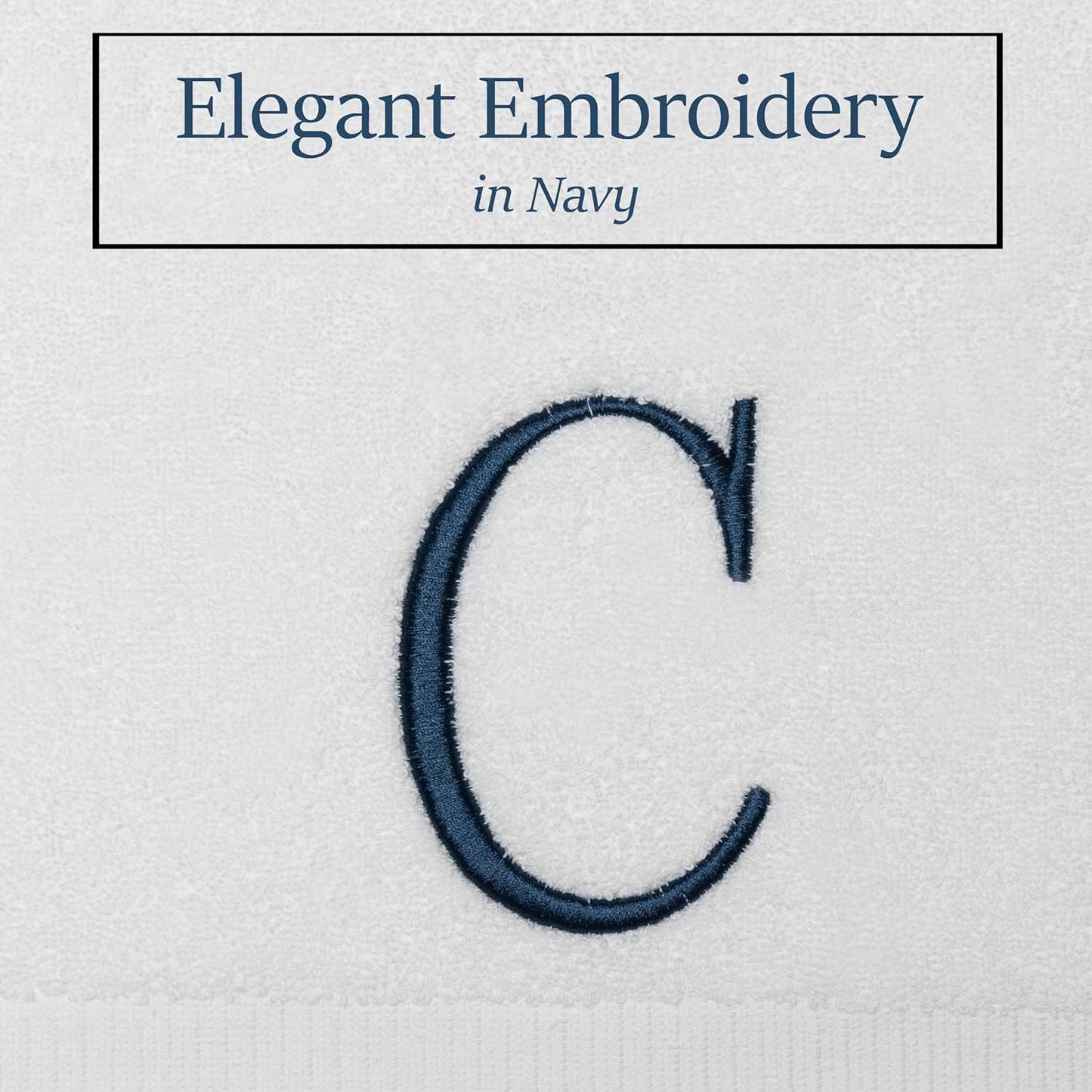 Monogrammed Hand Towels for Bathroom - Luxury Hotel Quality Personalized Initial Decorative Embroidered Bath Towel for Powder Room, Spa - GOTS Organic Certified - Set of 2 Navy Letter C
