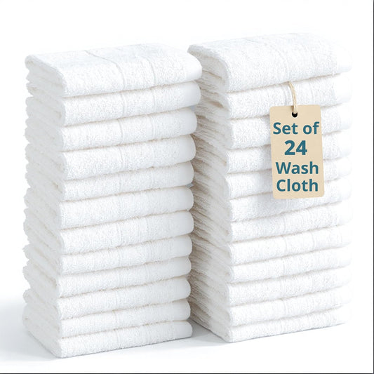 Casa Platino 100% Cotton Washcloths 24 Pack - Spa & Salon Quality Face Towels - Ring Spun, Soft & Absorbent Wash Cloth Rags for Body, Beauty, Home, Gym - Fingertip Towels - 13"x13", White Washcloths