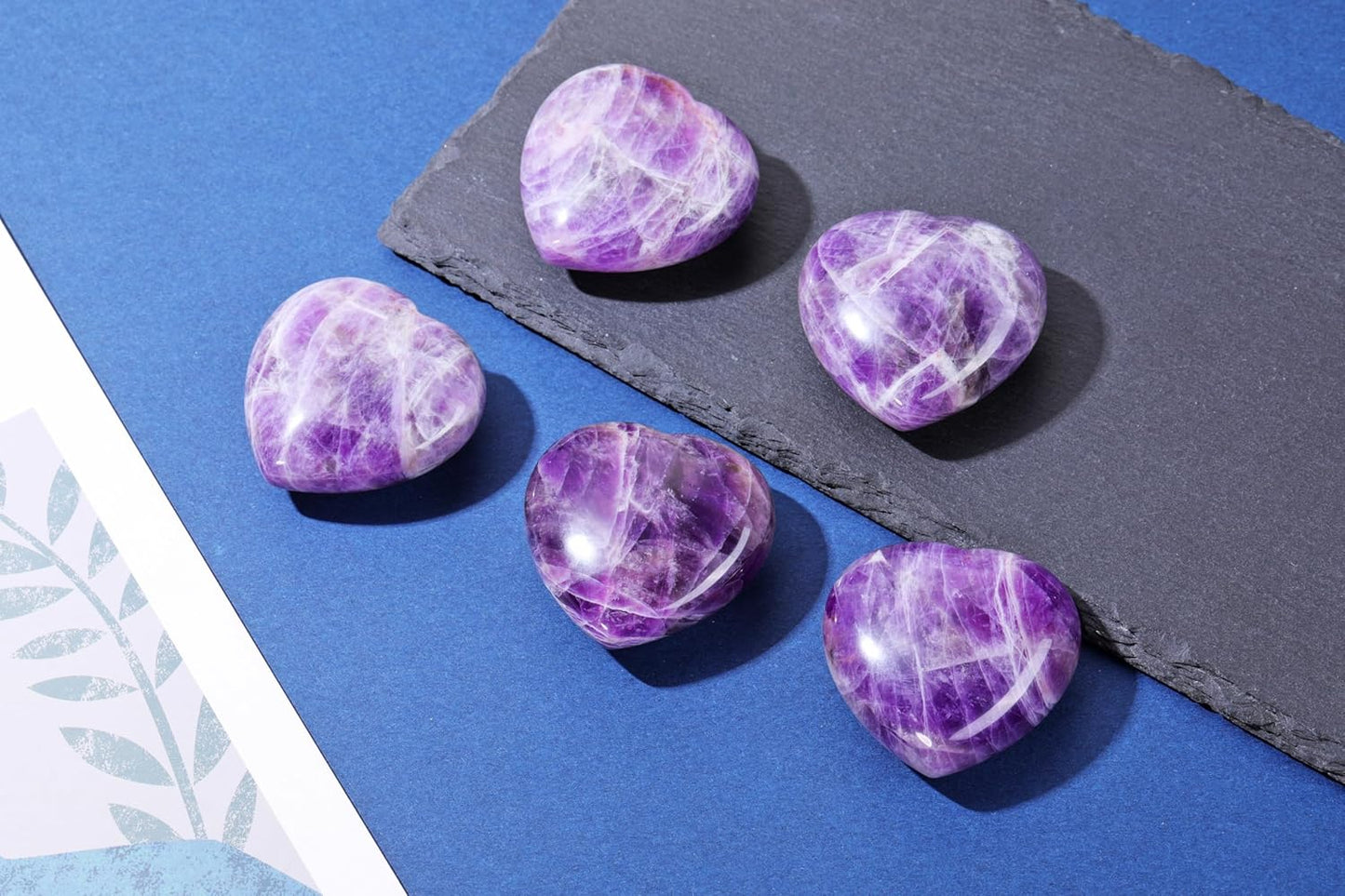 Jovivi 45mm Big Amethyst Crystal Heart Healing Crystals Heart Stones Polished Pocket Love Gemstones Natural Reiki Balancing Meditation Massage Gift Palm Worry Stones for Anxiety