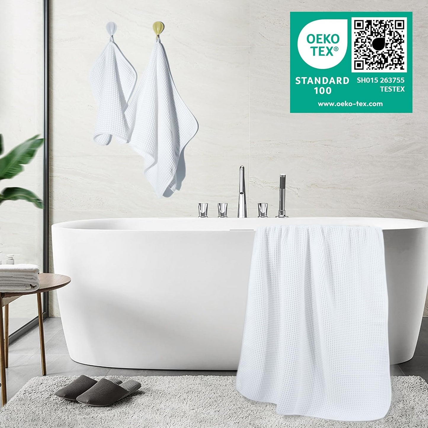 POLYTE Oversize, 60 x 30 in., Quick Dry Lint Free Microfiber Bath Towel Set, 6 Piece (Waffle Weave)