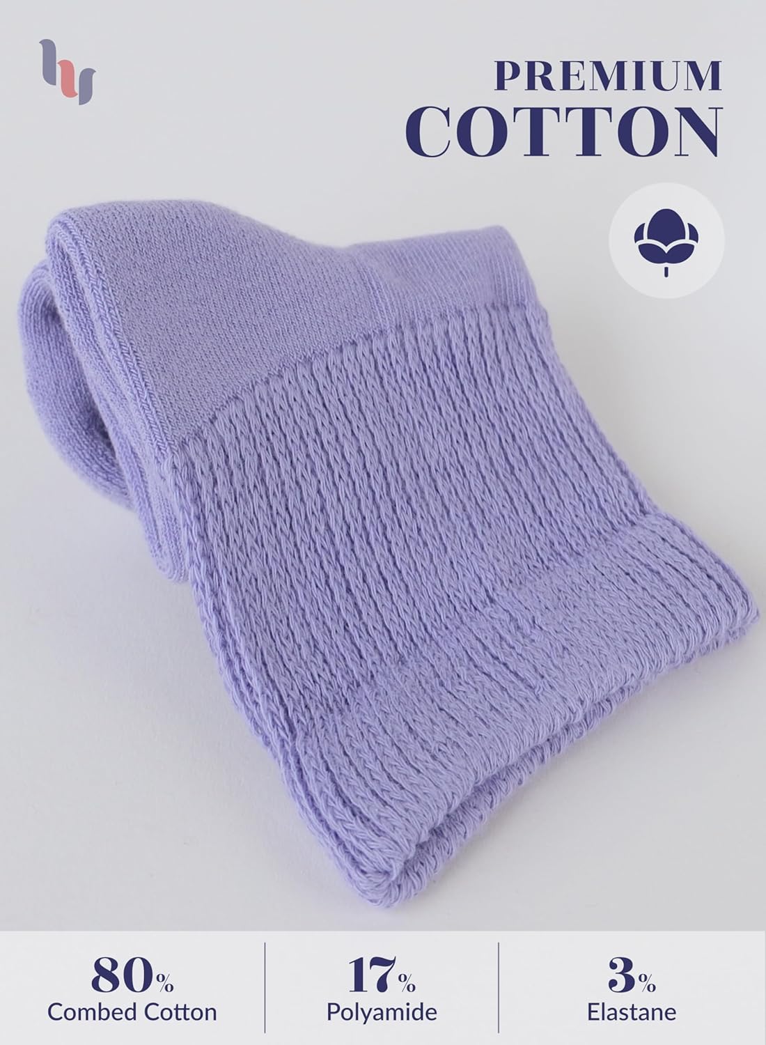 Hugh Ugoli Women's Cotton Diabetic Ankle Socks, Wide, Loose, Stretchy, Seamless Toe, Non Binding Top Semi Cushion, 3-6 Pairs