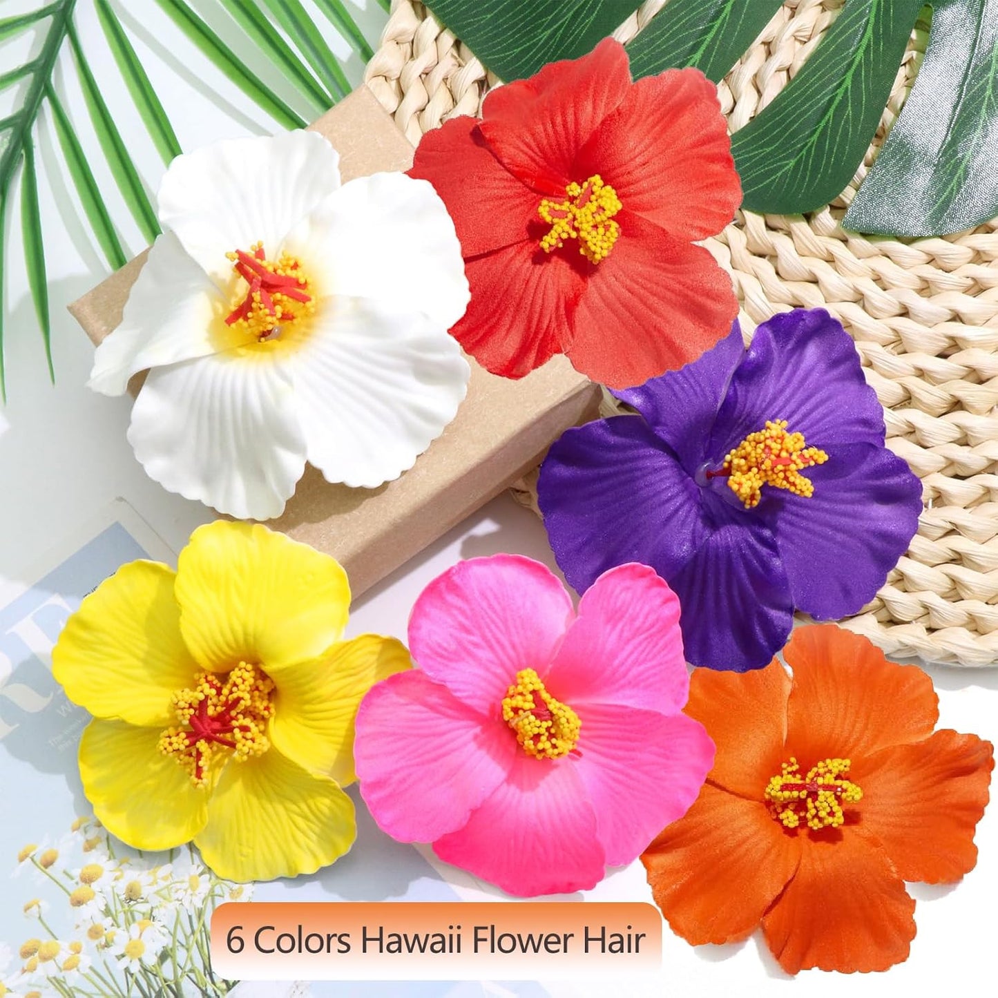 6 Colors Hawaiian Flower Hair Clips for Women，Plumeria Hair Clip for Thick and Thin Hair, Beach Tropical Hair Clips for Women and Girls