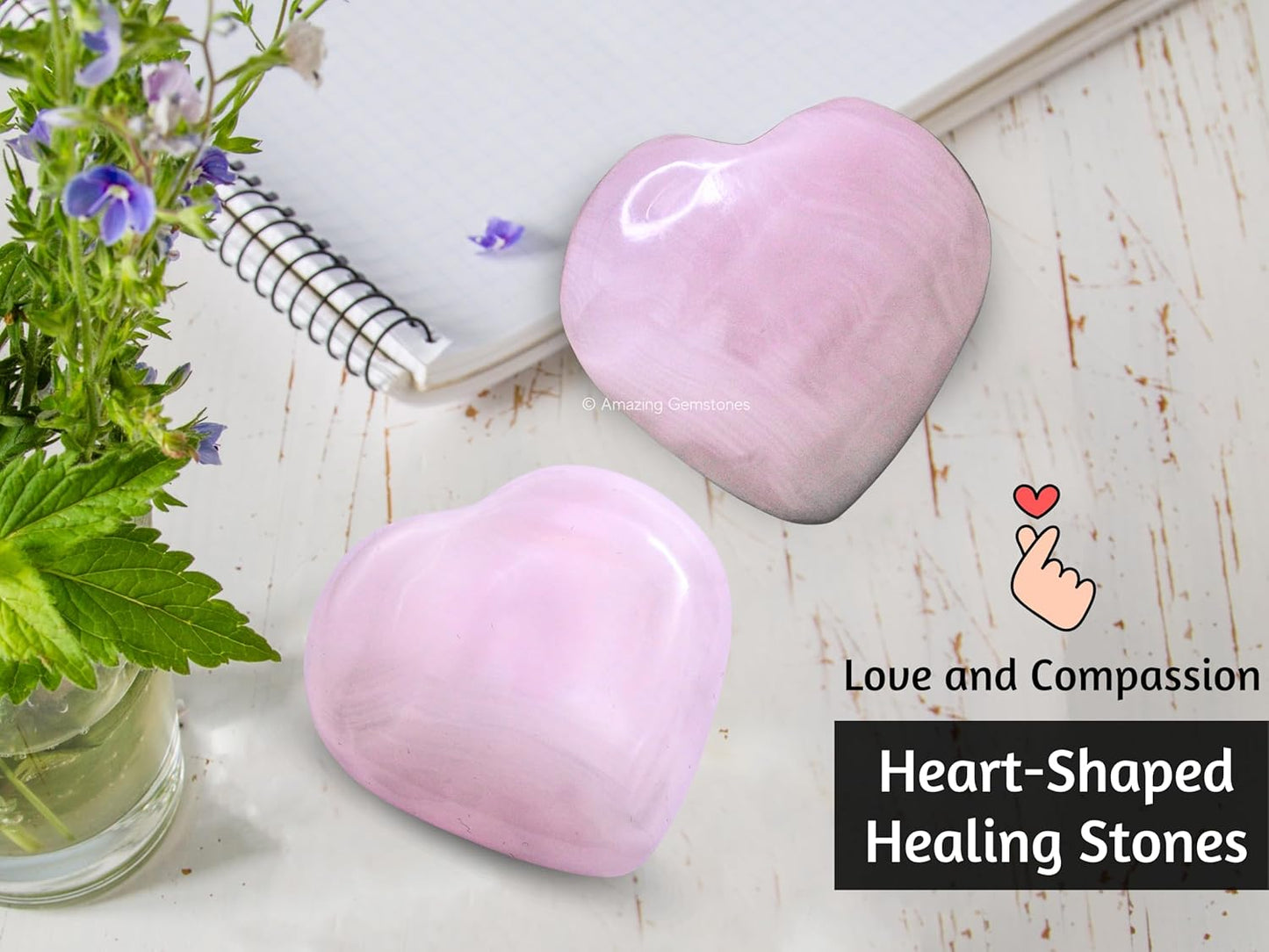 Amazing Gemstone Pink Calcite Crystal Heart Palm Stone - Pocket Massage Worry Stone for Natural Body Chakra Balancing, Reiki Healing and Crystal Grid