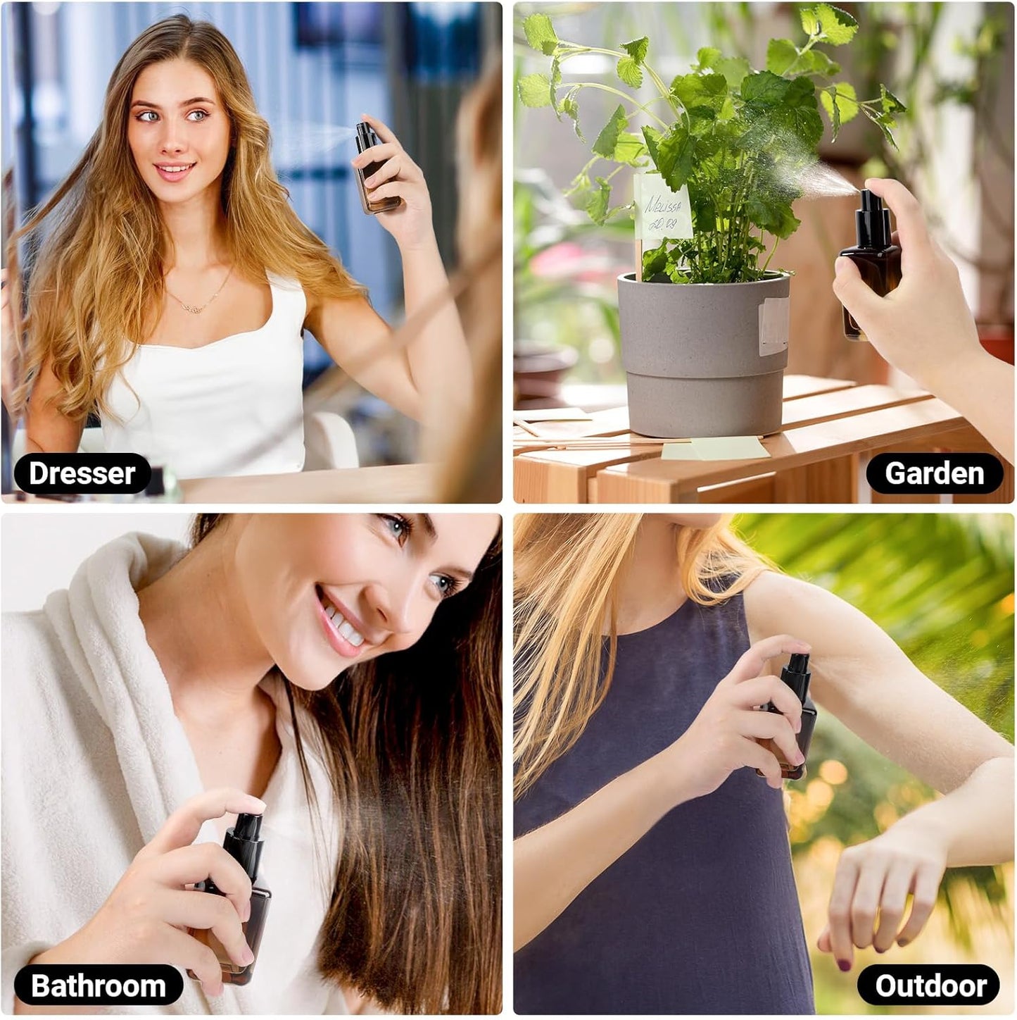 Segbeauty 1.7oz Amber Glass Spray Bottle Refillable Travel Bottles, 4pcs Fine Mist Travel Empty Spray Bottle for Hair, 50ml Atomizer Sprayer for Perfume, Liquid Containers Perfume Cologne Bottles