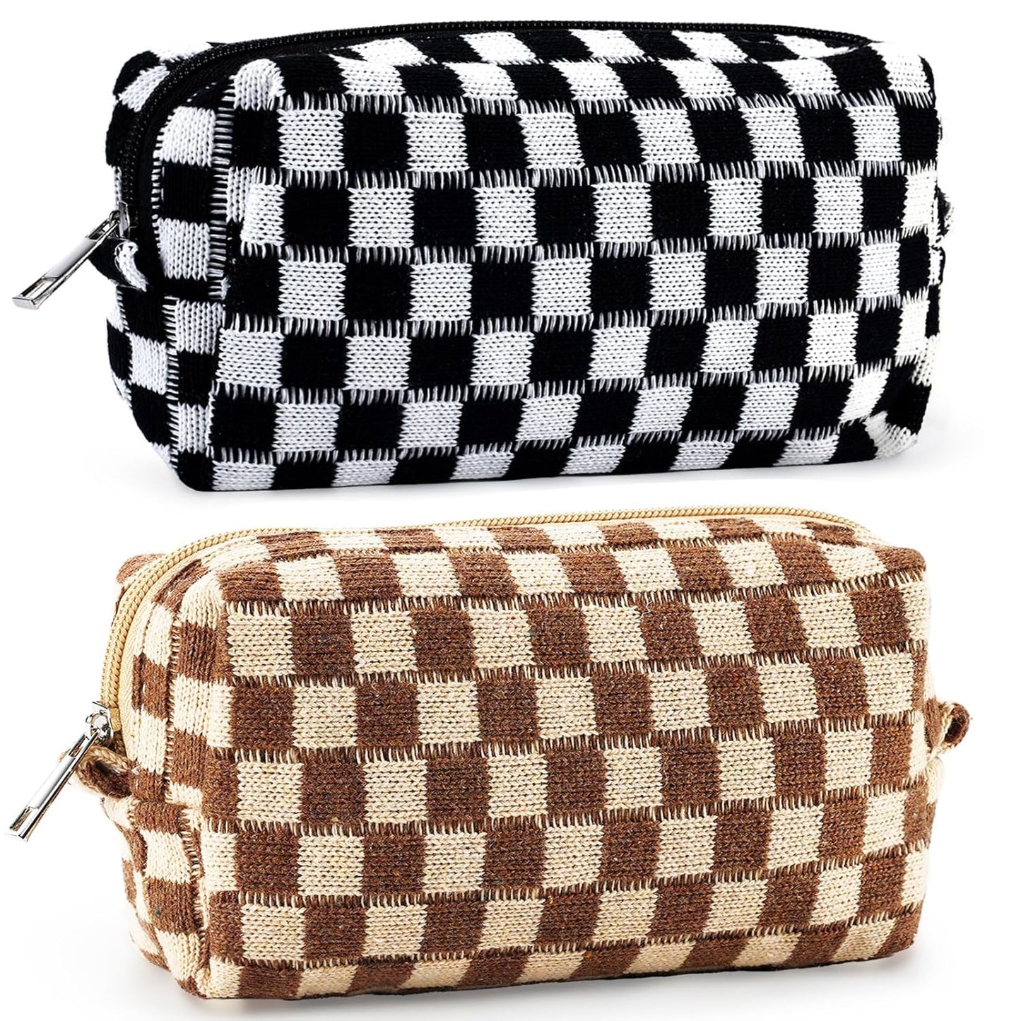 ZLFSRQ 2Pcs Checkered Pencil Case Cute Pencil Pouch for Teens Checkered Makeup Bag Medium Travel Cosmetic Bag Preppy Makeup Pouch for Purse Aesthetic Zipper Toiletry Bags Organizer(Black/Brown)