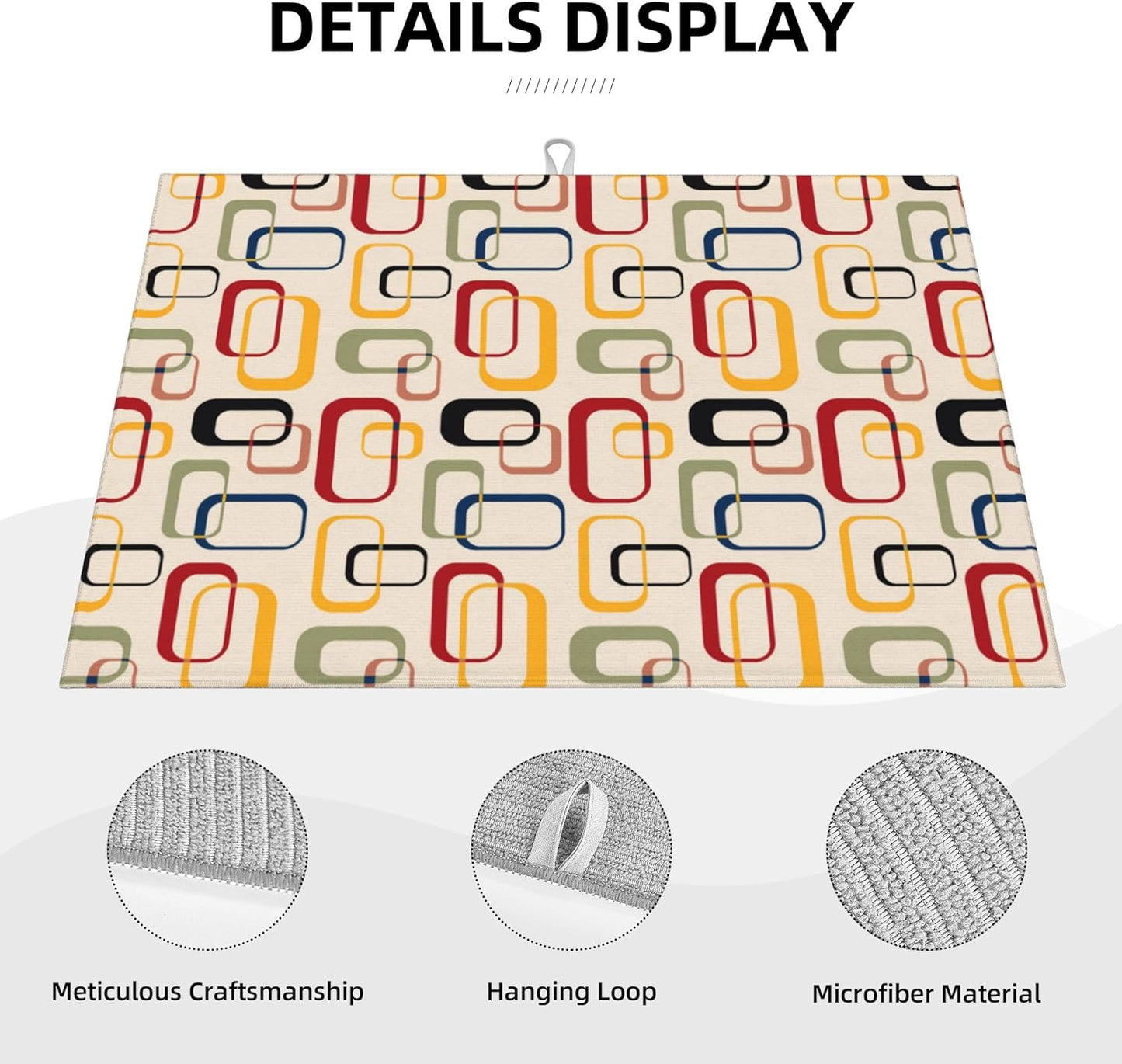 Mid Century Modern Retro Kitchen Drying Mat Vintage Decorative Microfiber Dish Drainer Mat for Kitchen Counter Absorbent Reusable Washable 18x24 Inch