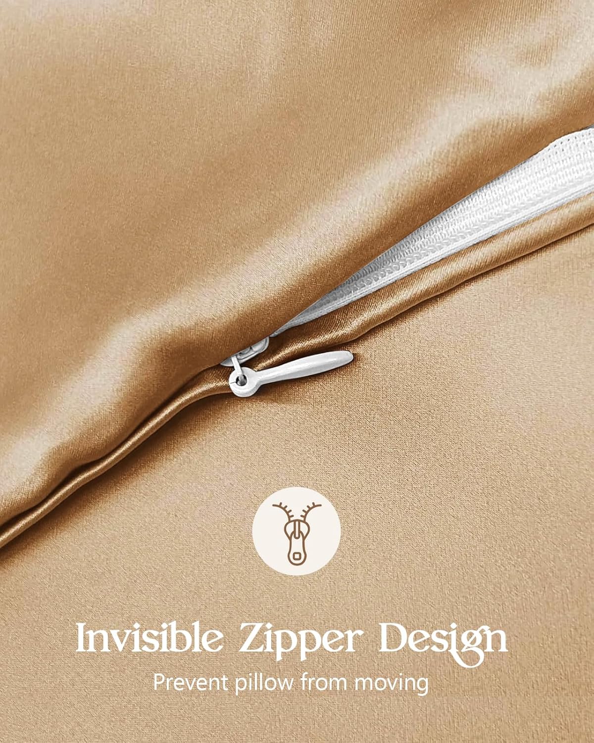 Silk Pillowcase 2 Pack - Pillow Cases Queen Set of 2 Size 20" x 30" for Hair and Skin Smooth Soft Breathable with Hidden Zipper Cooling Pillow Covers for Women, Champagne