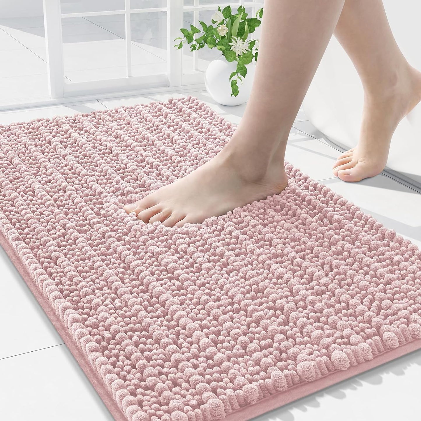 Arotive Luxury Chenille Bathroom Rug Mat, Extra Soft Thick Absorbent Shaggy Bath Rugs, Non-Slip Machine Wash Dry, Plush Bath Mats for Bathroom, Shower and Tub, 34x21, Dirty Pink