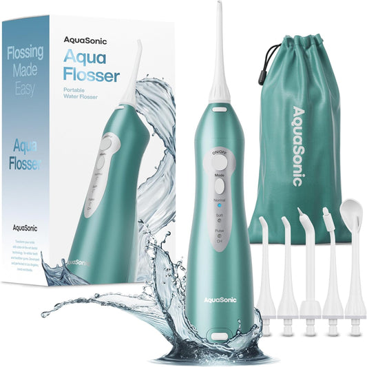 AquaSonic Water Flosser - Cordless Rechargeable Water Flossers for Teeth Cleaning - Waterproof Aqua Flosser, Portable Oral Irrigator for Dental Cleaning with 5 Jet Tips – Braces Home Travel