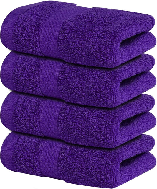 Infinitee Xclusives Luxury Wash Cloths for Showering [13x13] – 100% Cotton Washcloths [Pack of 4], Soft and Absorbent Face Towels for Bathroom Wash Clothes, Gym, and Spa (Profound Purple)
