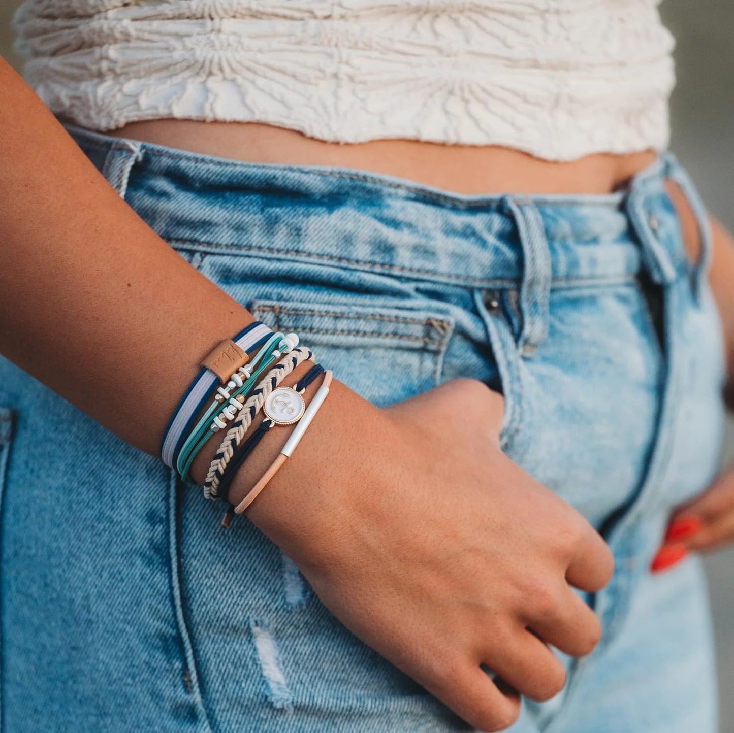 K'lani Anchor Bracelets for Women – Elastic Bracelets and Boho Hair Ties – Cute Hair Ties for Women and Hair Tie Accessories – Stylish Bracelets Boho Style for Hair and Wrist – Set of 5 (Medium)