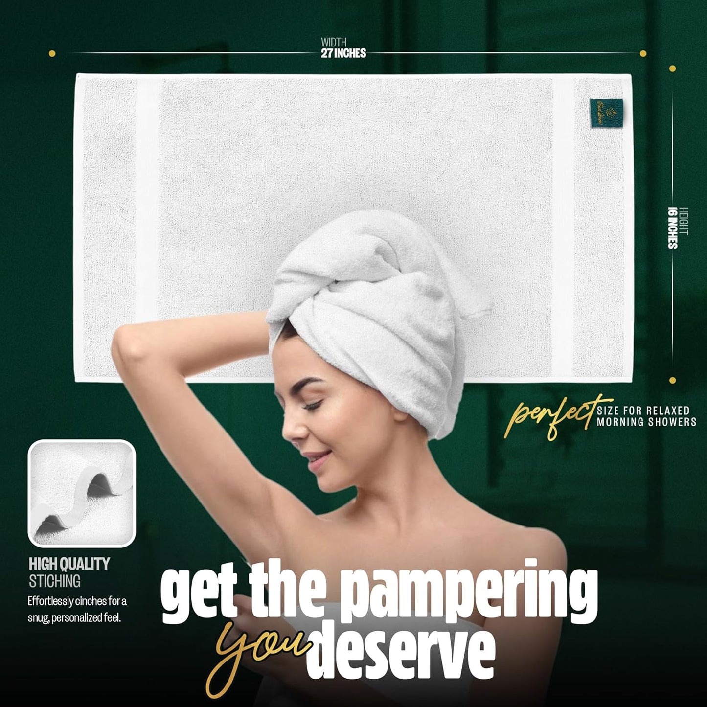 Pearl Linens Pack of 24 100% Cotton Hand Towels, Salon Towels for Spa, Gym and Bathroom Use, Hair Towels in Bulk, Soft, Absorbent, Quick Dry & Machine Washable, 16x27 inches, White