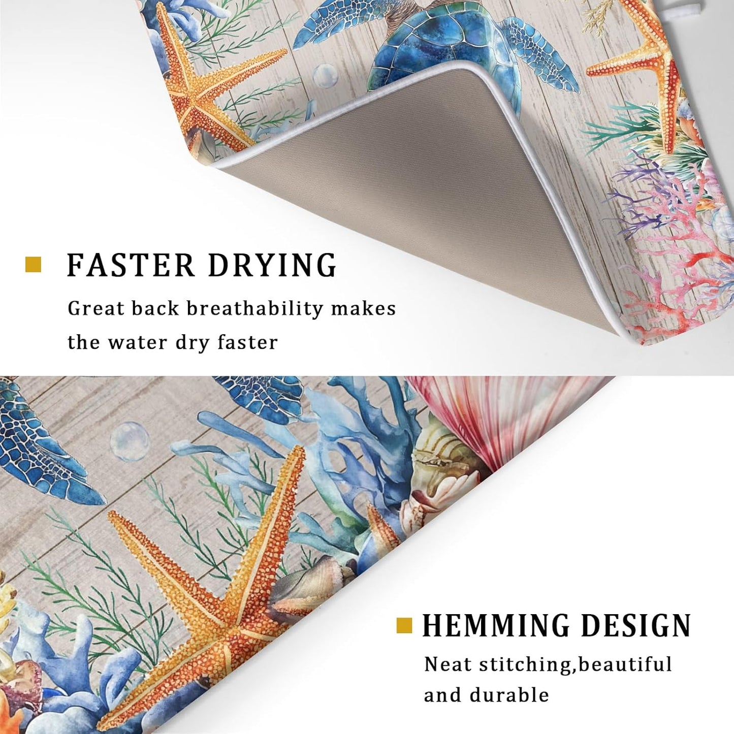 Sea Turtle Dish Drying Mat 18x24 inch Tropical Ocean Fast Dry Absorbent Microfiber Dishes Drainer Rack Pad for Countertop Bar Table Decor