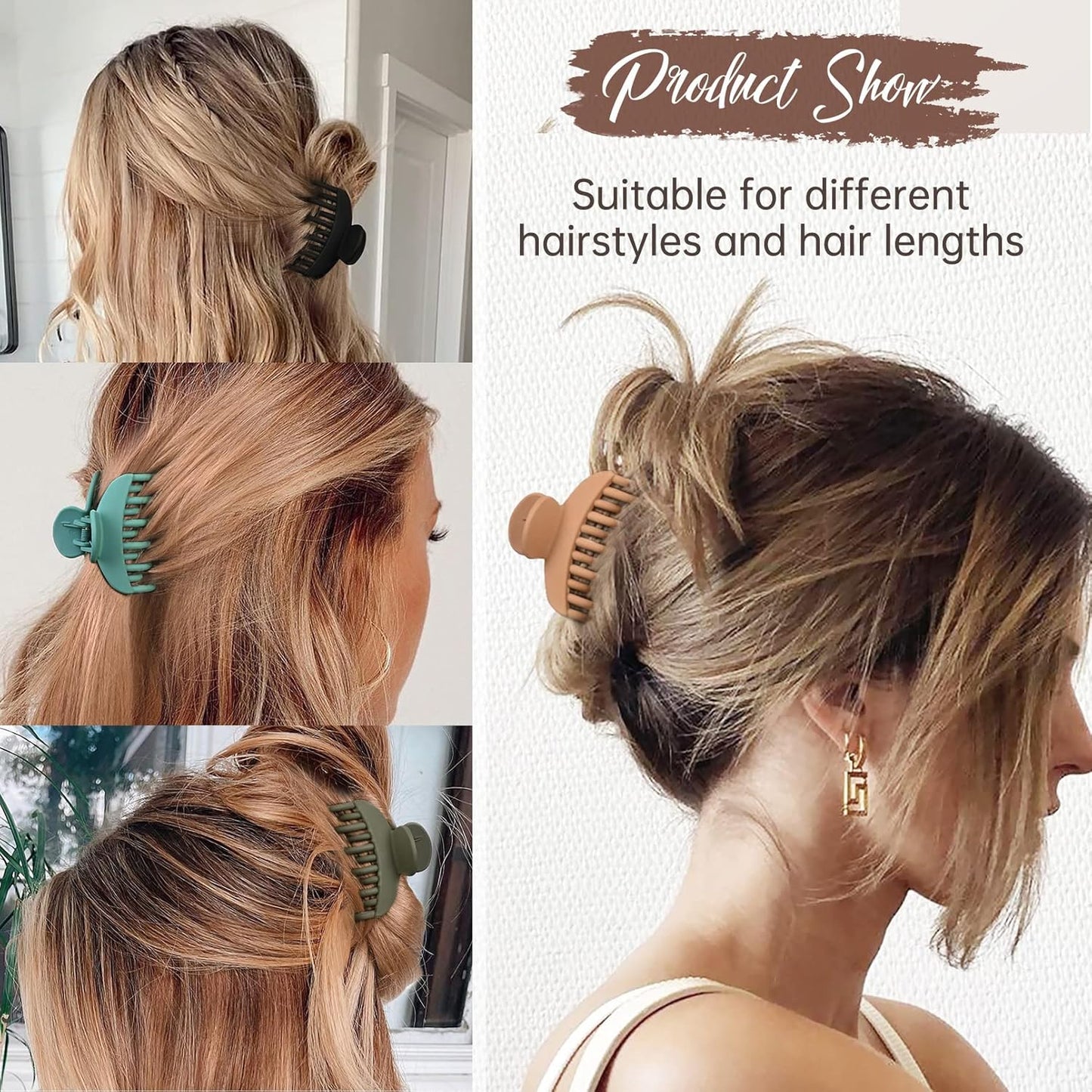 DEEKA 4 PCS Double Row Teeth Hair Claw Clips 2.5" Medium Hair Clips for Thin Hair Small Matte Clips Short Fine Hair Accessories for Women and Girls -Green Yellow