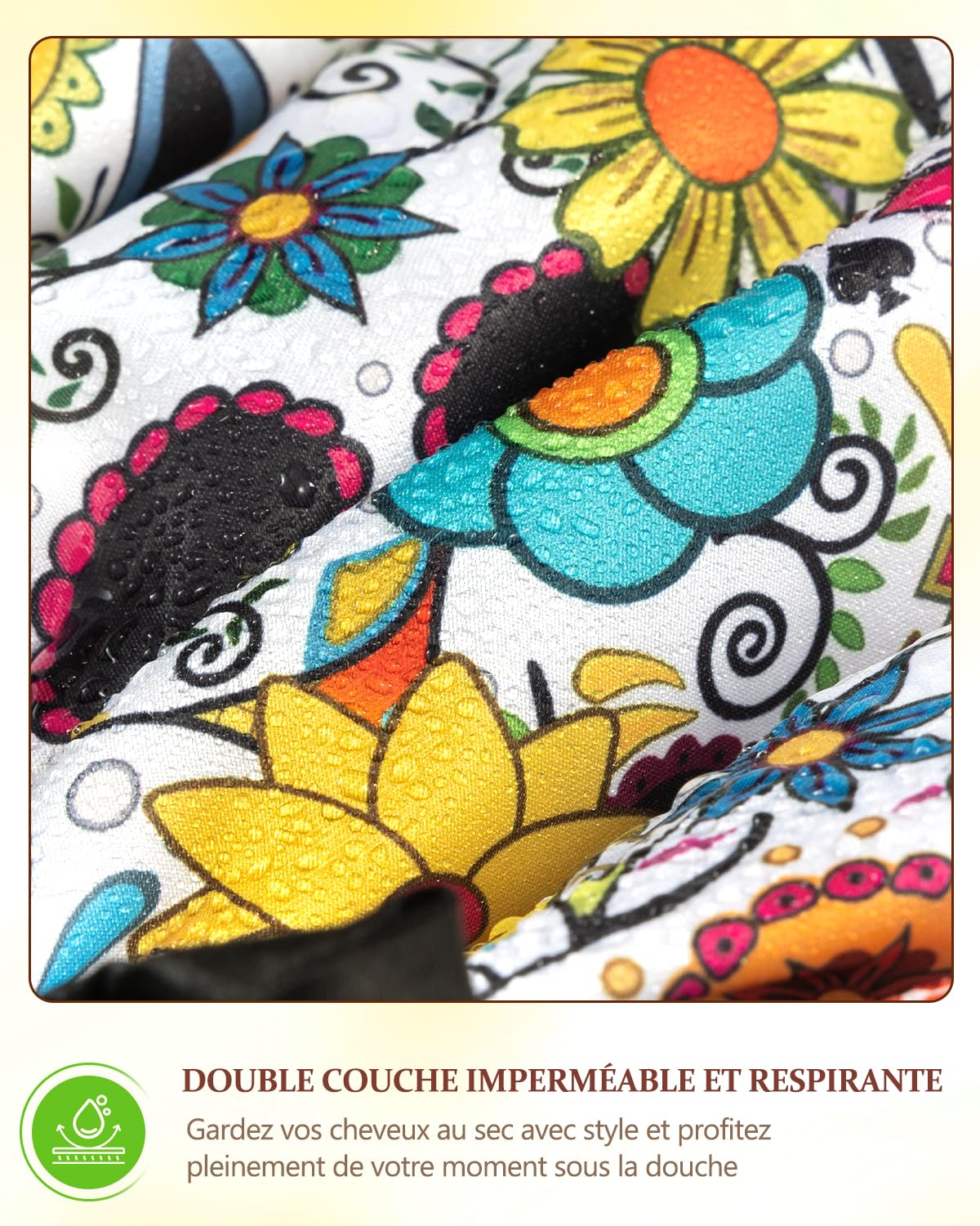 mikimini Shower Cap for Women Reusable Waterproof, Extra Large Hair Cap for Shower with Double Layers, Stylish Vibrant Designed Shower Bonnet for Long Thick Hair, 2 Pieces