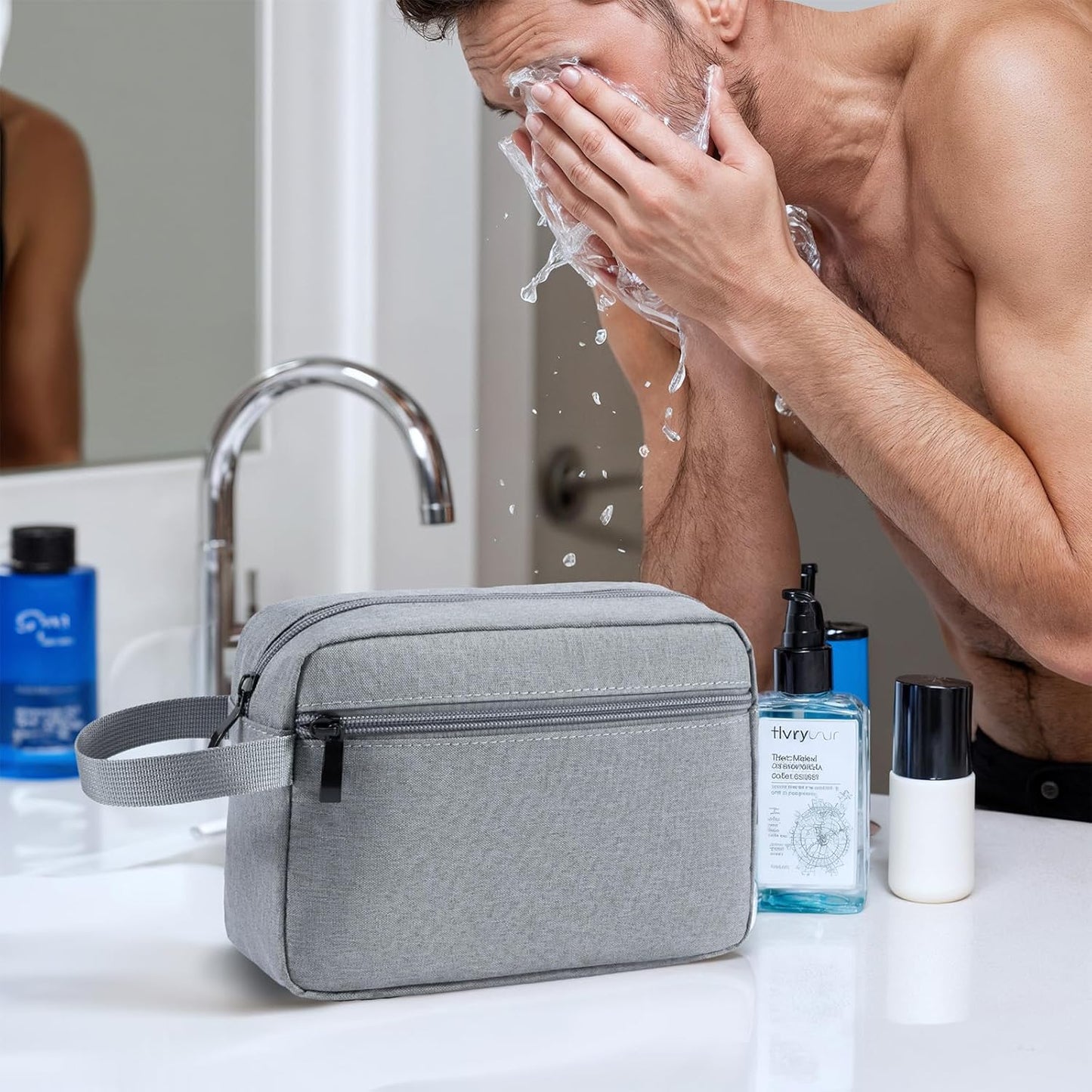 Travel Toiletry Bag, Hanging Water-Resistant Organizer for Men & Women, Ideal for Makeup, Shaving Kit, Gym Essentials & Travel Accessories (Grey)