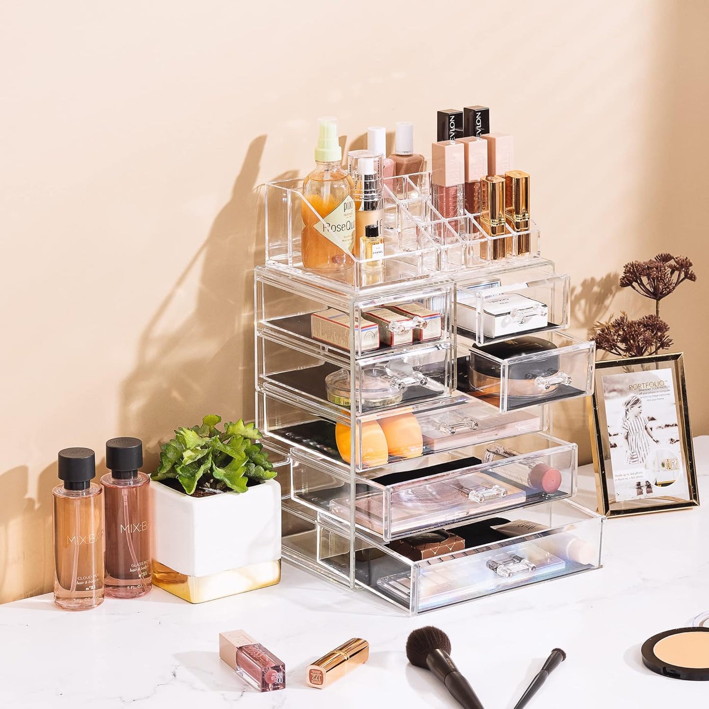 Sorbus Acrylic Makeup Organizer Set, 7-Drawer Vanity & Countertop Cosmetic Storage with Small & Wide Compartments, Clear Makeup Storage for Brushes, Lipsticks, Jewelry – Holiday Gift for Women & Teens