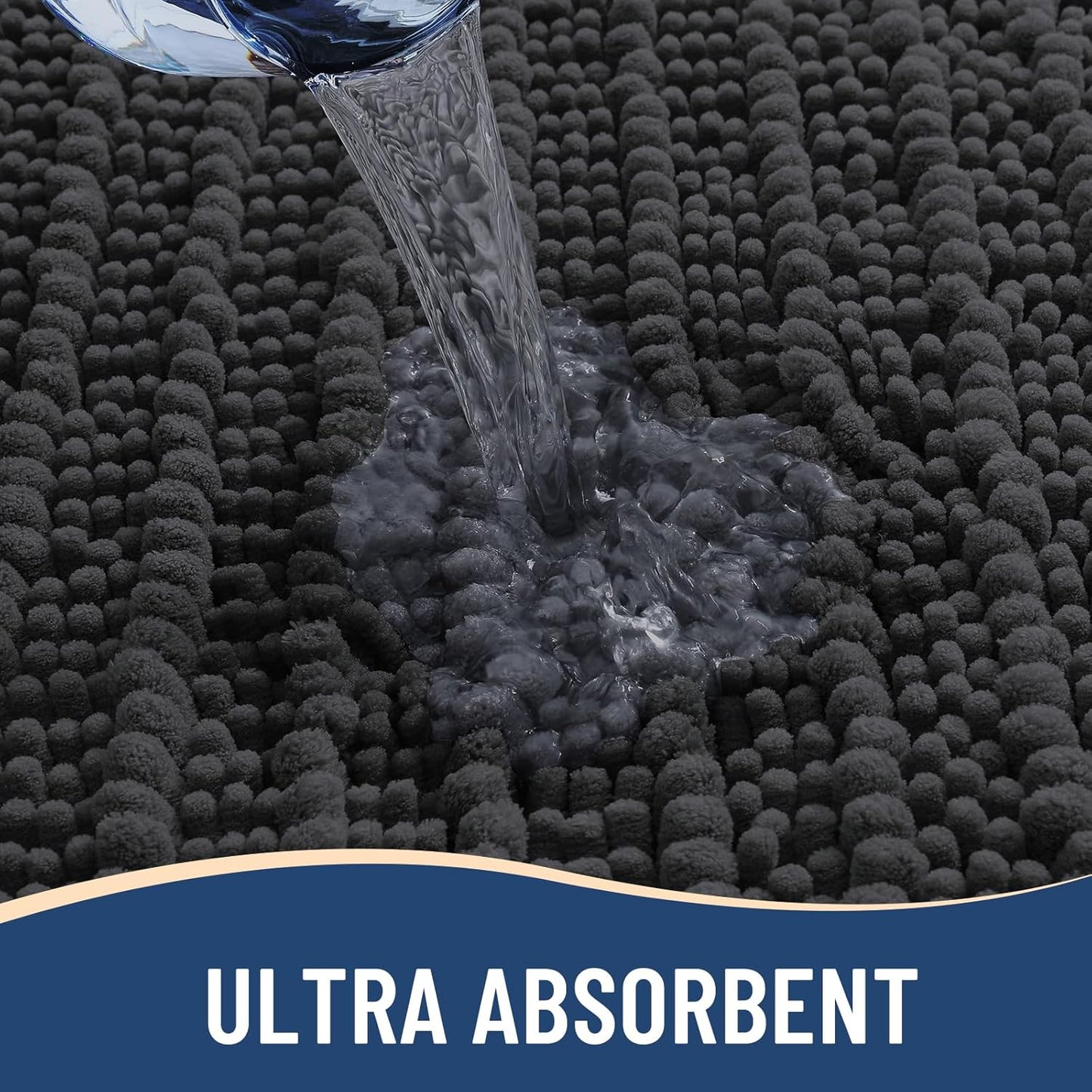 Arotive Luxury Chenille Bathroom Rug Mat, Extra Soft Thick Absorbent Shaggy Bath Rugs, Non-Slip Machine Wash Dry, Plush Bath Mats for Bathroom, Shower and Tub, 40x32, Dark Grey