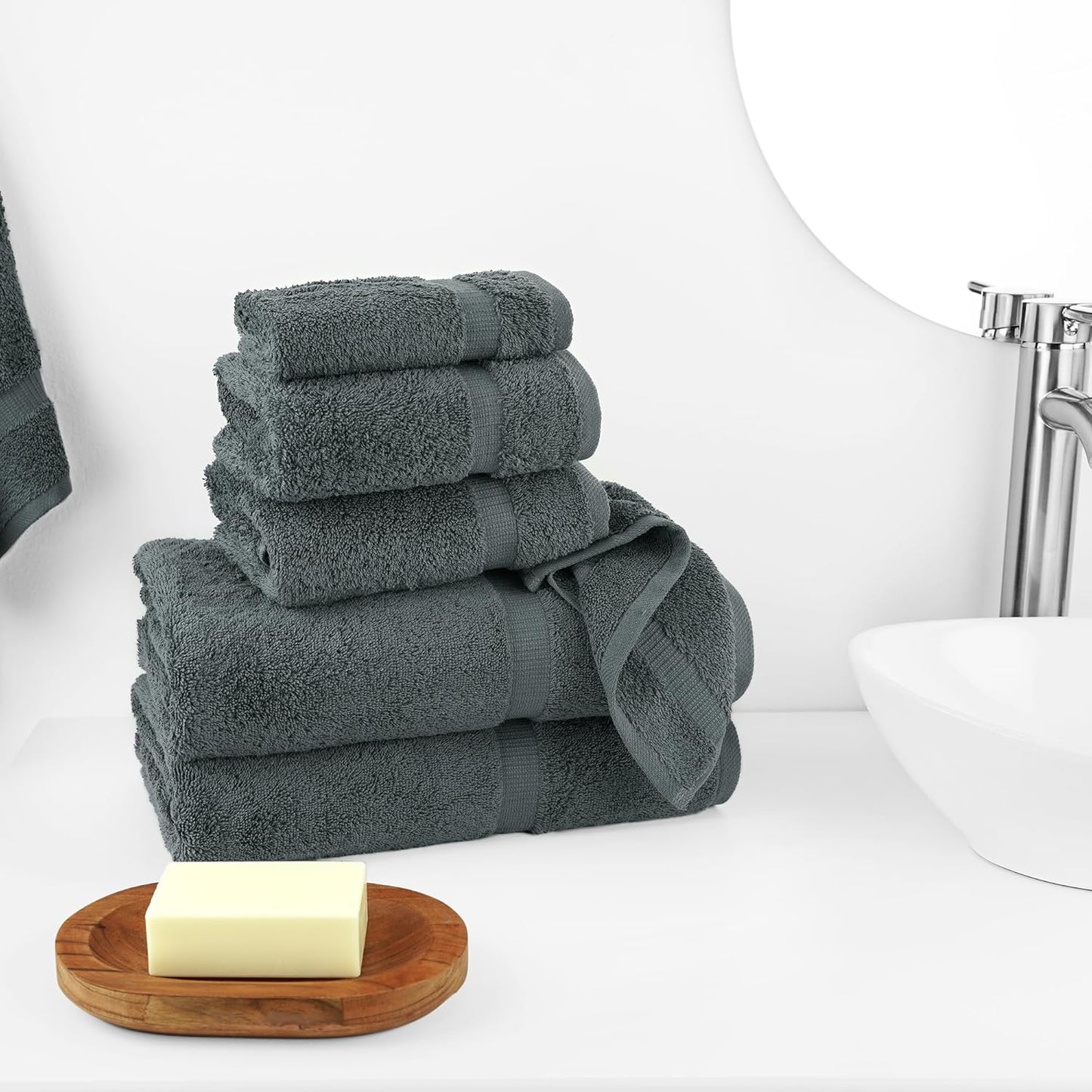 Chakir Turkish Linens |Hotel & Spa Quality 100% Cotton Premium Turkish Towels | Soft & Absorbent (Dark Gray, 6-Piece Towel Sets)