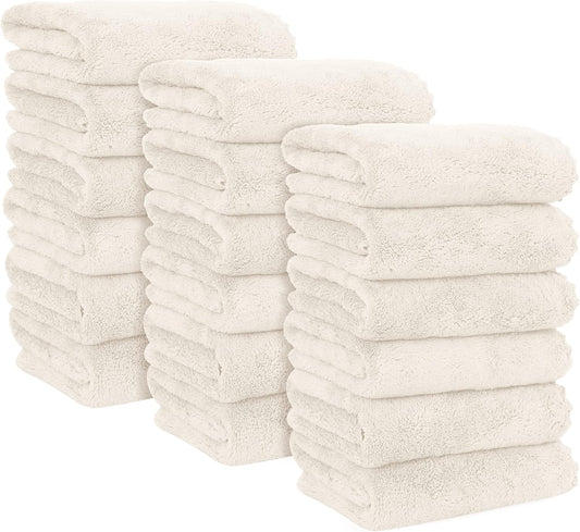 MOONQUEEN 18 Pack Premium Hand Towels - Quick Drying - Microfiber Coral Velvet Highly Absorbent Towels - Multipurpose Use as Hotel, Bathroom, Shower, Spa, Hand Towel 16 x 28 inches (Cream)