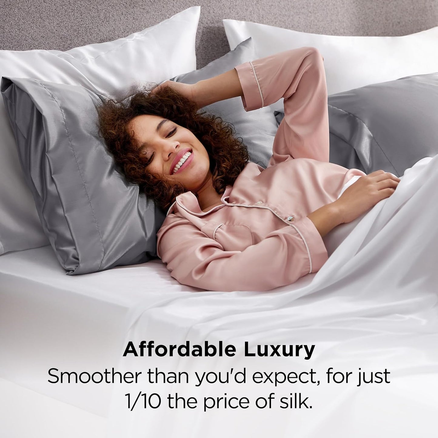 Bedsure Satin Pillowcase 2 Pack Similar to Silk Pillow Cases Standard Size, Pillow Case for Sleeping Women with Envelope Closure, Gifts for Women Men, Dark Grey, 20x26 Inches, 2pcs