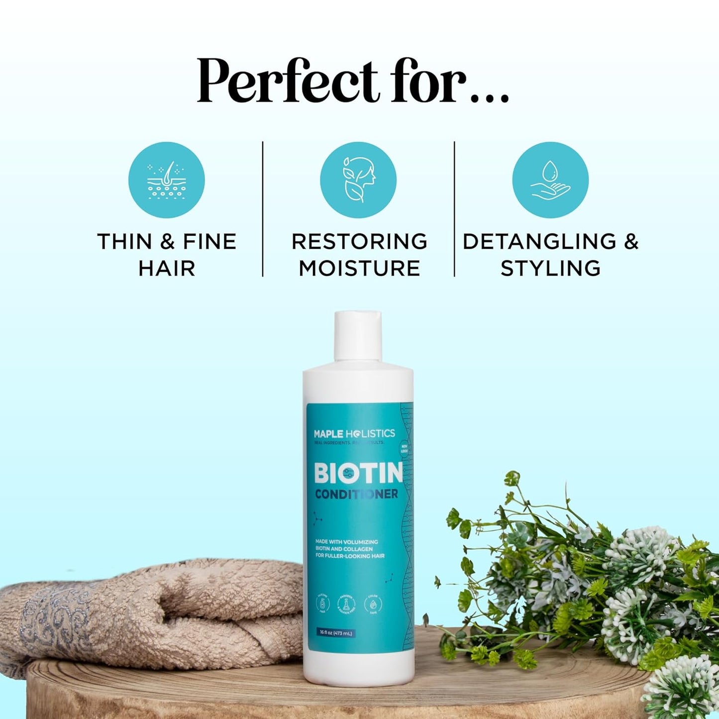 Biotin Conditioner for Thinning Hair - Volumizing Conditioner for Fine Thin & Weak Hair - Sulfate Paraben & Silicone Free with Nourishing Plant Proteins Argan Oil Green Tea & B Vitamins (16 Fl Oz)