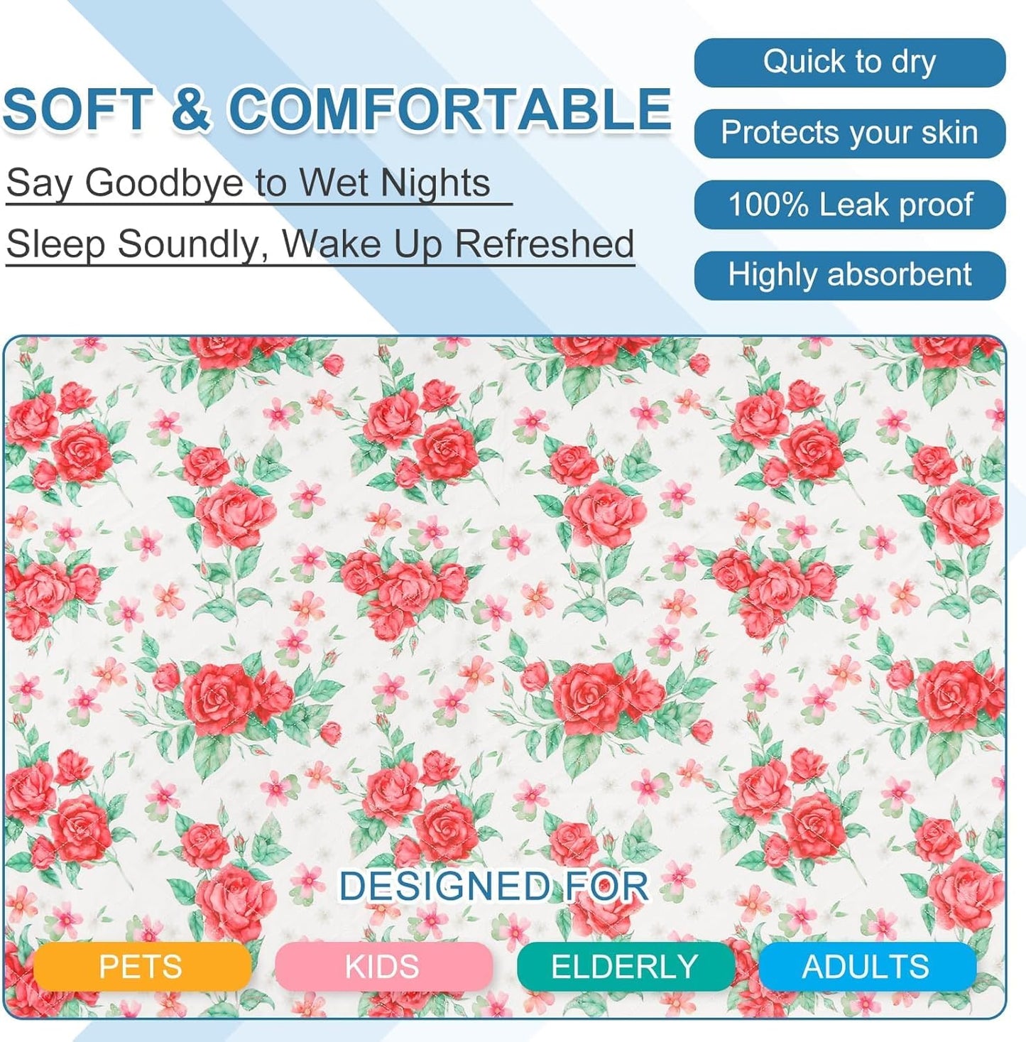 OUTCREATOR® Washable Bed Pads 56" x 34" (Pack of 2), Incontinence Mattress Protector, Anti-Slip Waterproof Underpads for Adults Kids Elderly Pets, Absorbency & Reusable Bedwetting Pads (White)